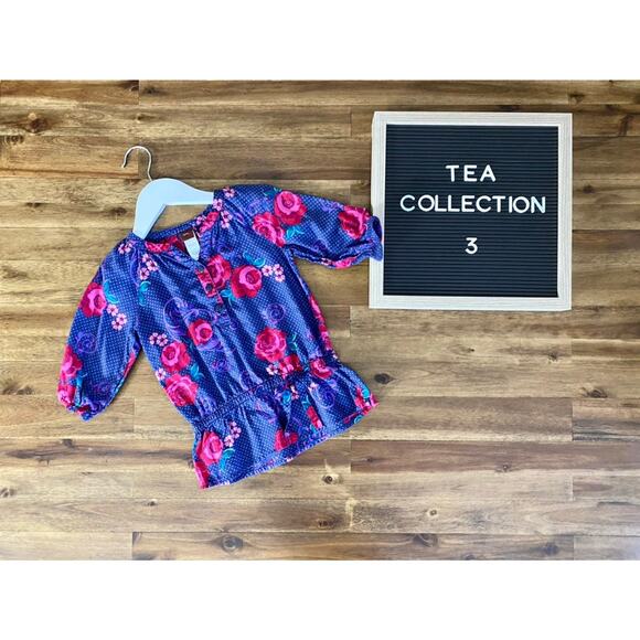 Tea Collection Fileteado Drop Waist Purple Pink Floral Roses Cotton Top 3 - Picture 1 of 8